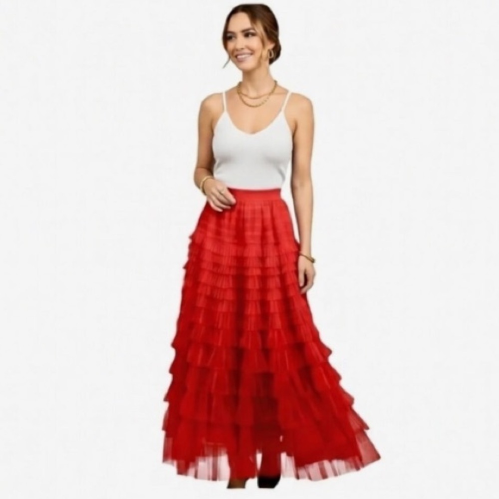 NWT Red Tulle Skirt- Fully Lined